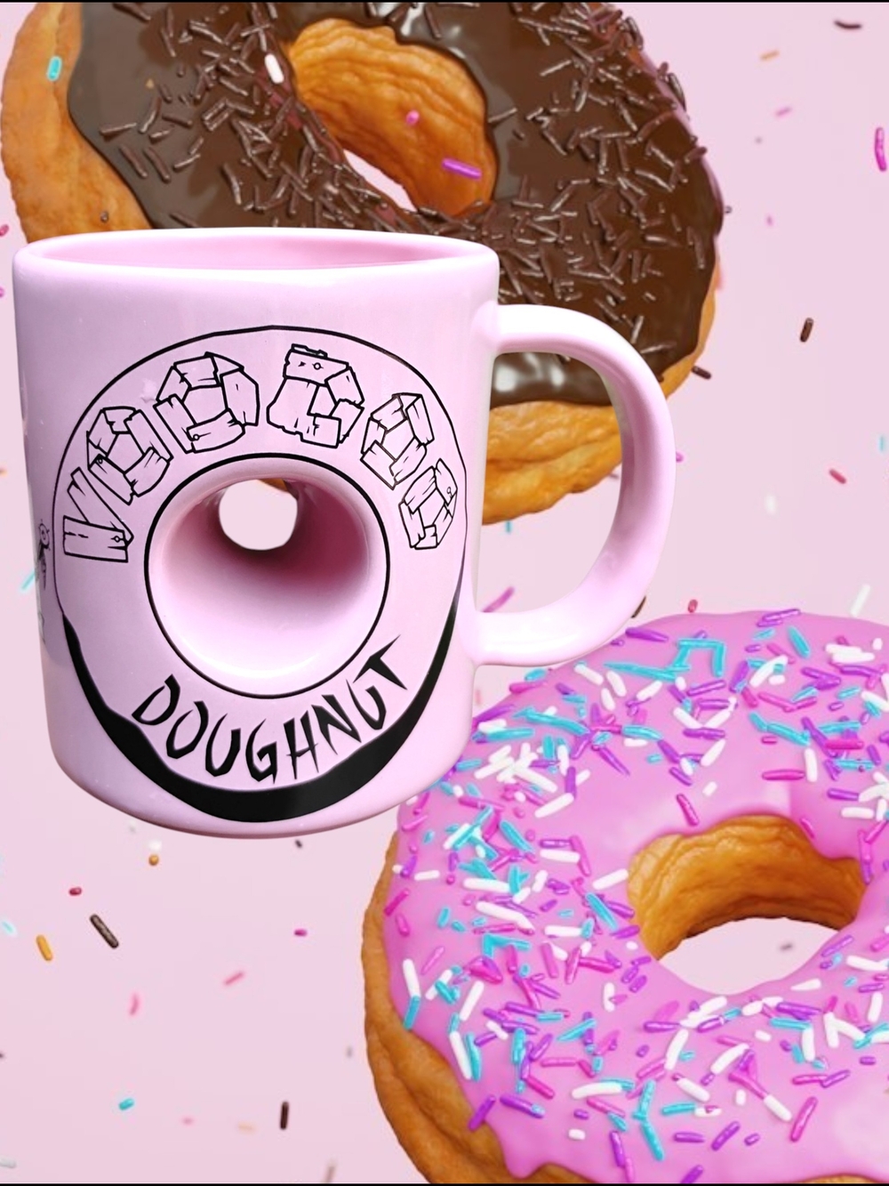 Voodoo Doughnut The Magic is in the Hole New Pink Doughnut Mug with Center Hole
